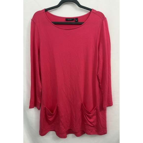 Susan Graver Tops - Susan Graver Weekend Hot‎ Pink French Terry Tunic Top Pockets Women Size L